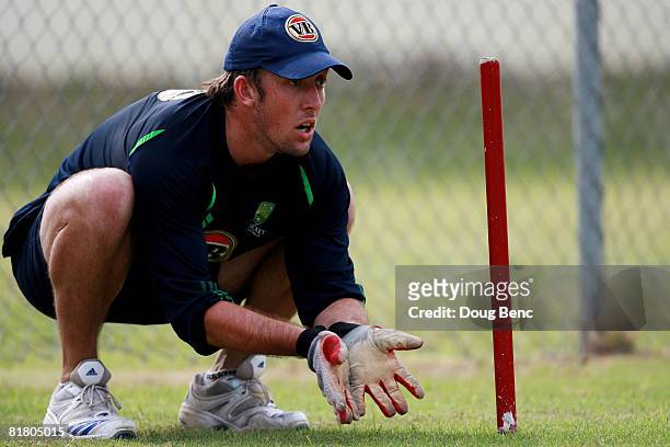 Luke Ronchi of Australia works out during training before the One-Day International game four match between Australia and West Indies at Warner Park...