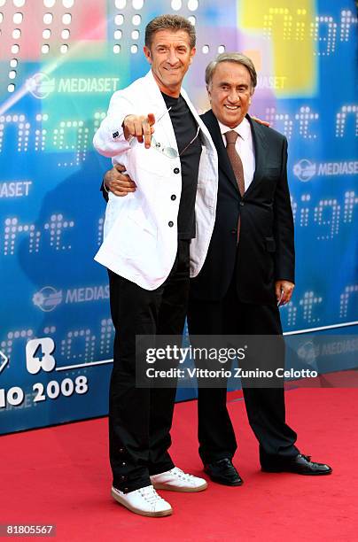 Ezio Greggio and Emilio Fede attend Mediaset TV programming presentation on July 2, 2008 in Milan, Italy.