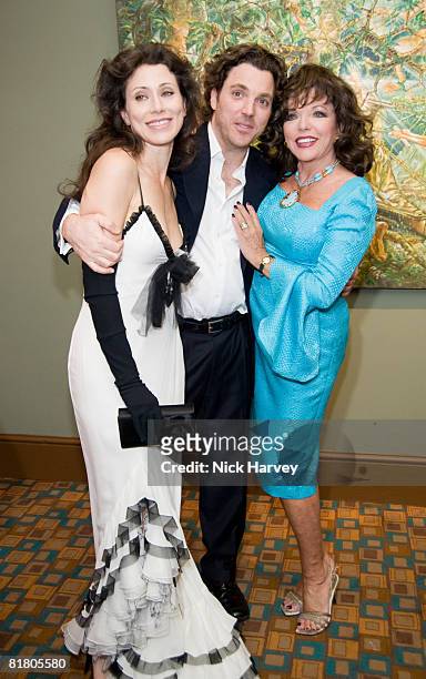 Sacha Newly, Angela Newley, and Joan Collins attend the Sacha Newley 'Blessed Curse' exhibition private view at The Arts Club on July 2, 2008 in...