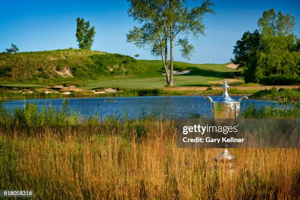 The Alfred S. Bourne trophy on the seventh hole at The Golf Club at Harbor Shores, home of the future 2018 KitchenAid Senior PGA Championship on June...