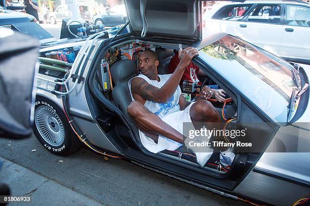 Kobe Bryant arrives in a ''Back To The Future'' 1982 De Lorean at the launch of the new Nike Hyperdunk Limited Colorway at Undefeated on July 2, 2008...