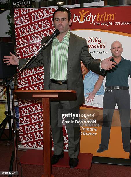 Bodytrim MD Geoff Jowett addresses the media as Alyssa-Jane Cook is announced as the new face of weight loss program Bodytrim at Dymocks on George...