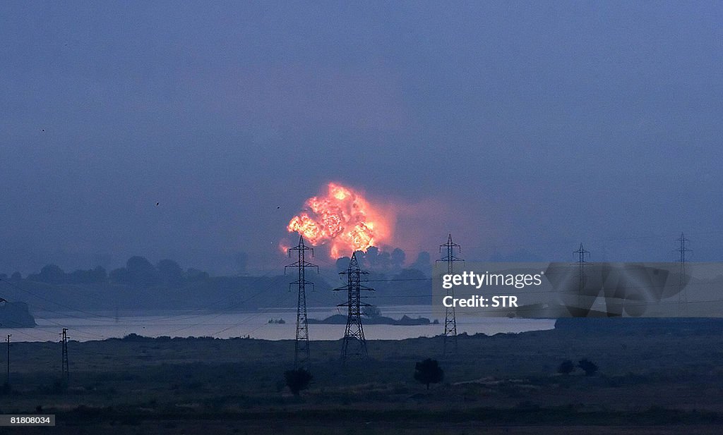 A picture shows an explosion of gunpowde