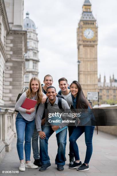 happy group of students in london - international students stock pictures, royalty-free photos & images