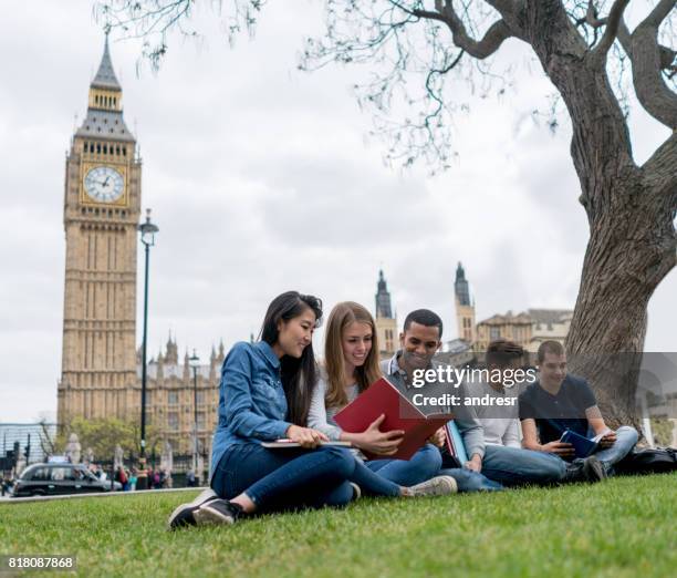 happy group of english students in london - exchange student stock pictures, royalty-free photos & images