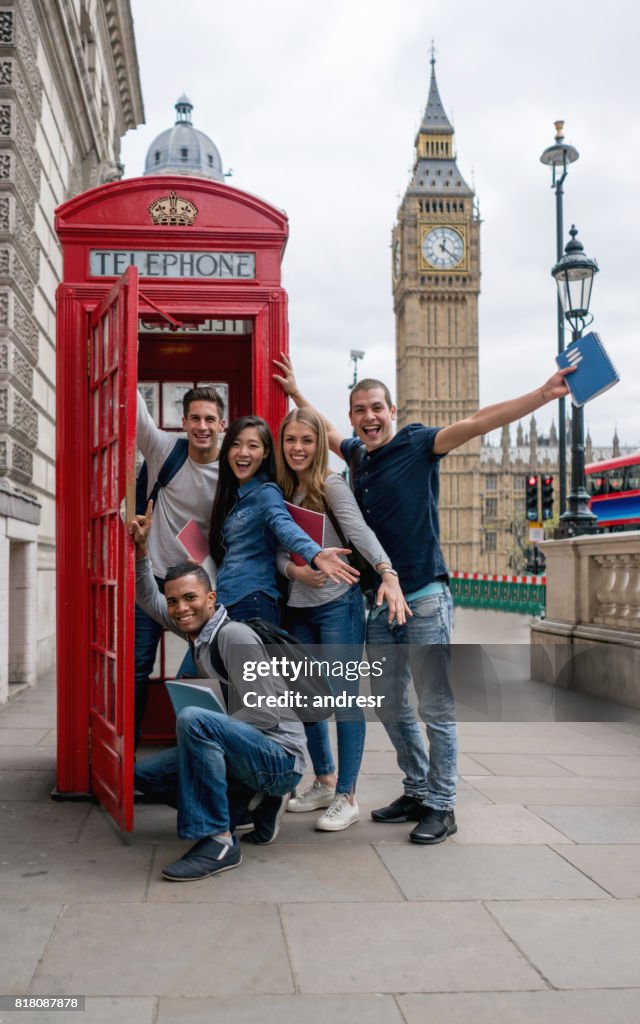 Excited group of exchange students in London