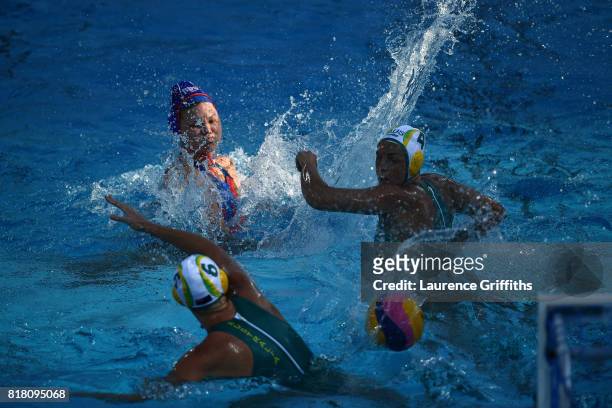 Maria Borisova of Russia shoots on goal during the Women's Water Polo, Group D preliminary round match between Australia and Russia on day five of...