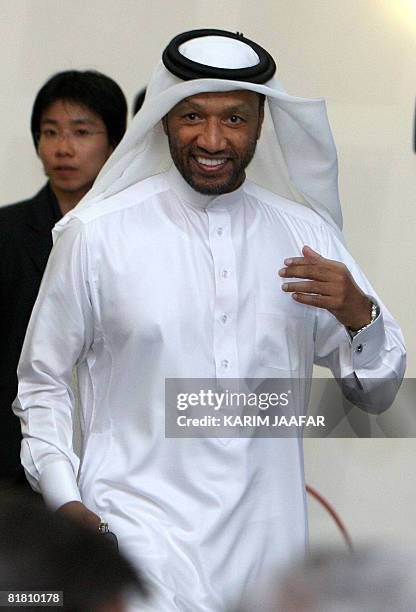 Asian Football Confederation president Mohammed bin Hammam attends the 2011 Asian Cup final qualification round official draw in Doha, Qatar, on July...