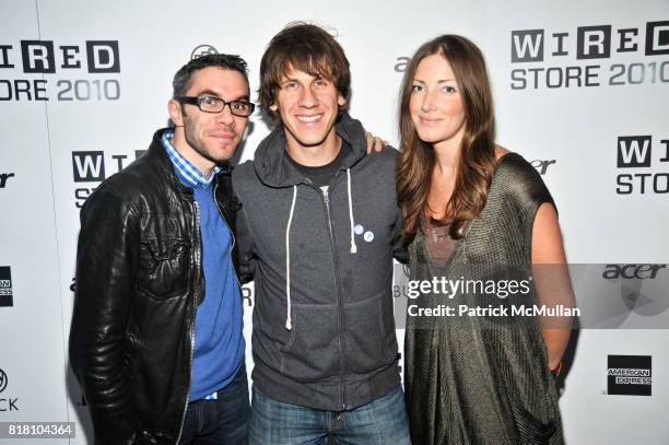 Nick Bilton, Dennis Crowley and Chelsa Skees attend WIRED Celebrates the 2010 WIRED Store Experiential Gallery Opening in NOHO at NoHo on November...