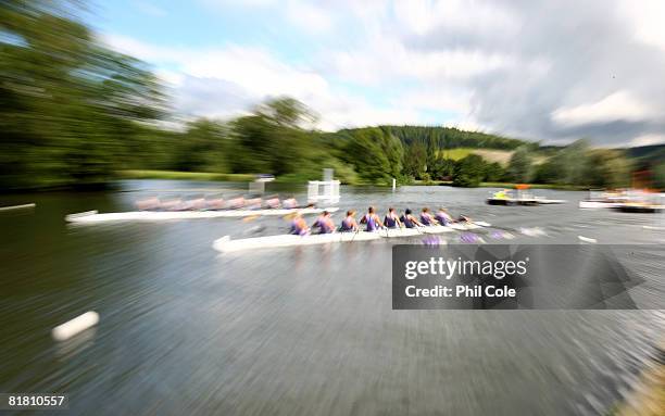 Durham University A verses Manchester University in action during the Henley royal Regatta on July 3, 2008 in Henley-On-Thames, England.