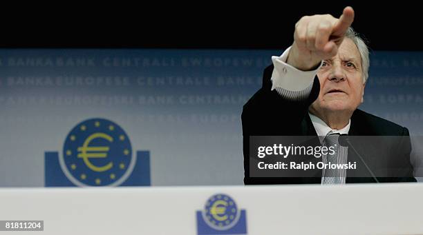 Jean-Claude Trichet, President of the European Central Bank , speaks during the monthly news conference on July 3, 2008 in Frankfurt, Germany. The...