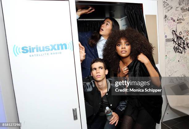 Actors China Anne McClain, Cameron Boyce and Booboo Stewart visit SiriusXM Studios on July 18, 2017 in New York City.