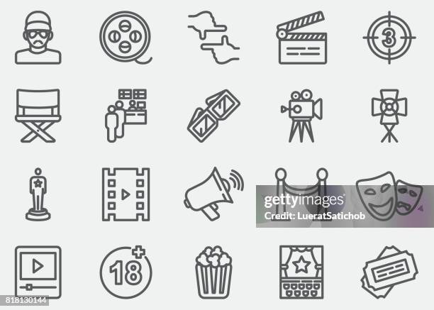 ilustraciones, imágenes clip art, dibujos animados e iconos de stock de cine iconos de línea - spotlight film