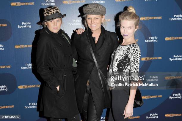 Theodora Richards, Patti Hansen and Alexandra Richards attend The HBO Documentary Films Premiere of PUBLIC SPEAKING - Arrivals at MoMA on November...