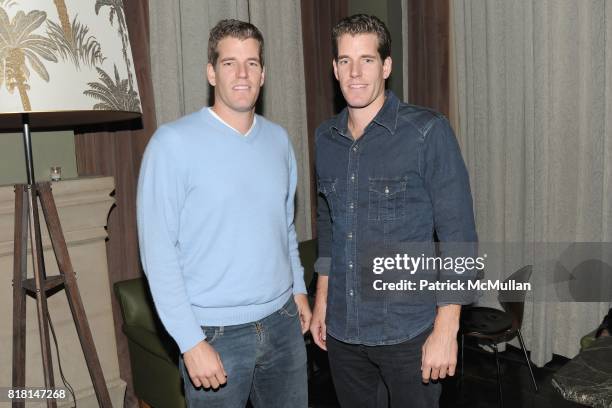 Tyler Winklevoss and Cameron Winklevoss attend THE CINEMA SOCIETY & SONY PICTURES CLASSICS host the after party for "MADE IN DAGENHAM" at Soho Grand...