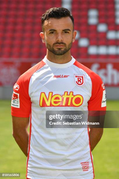 Albion Vrenezi of Jahn Regensburg poses during the team presentation at Continental Arena on July 18, 2017 in Regensburg, Germany.