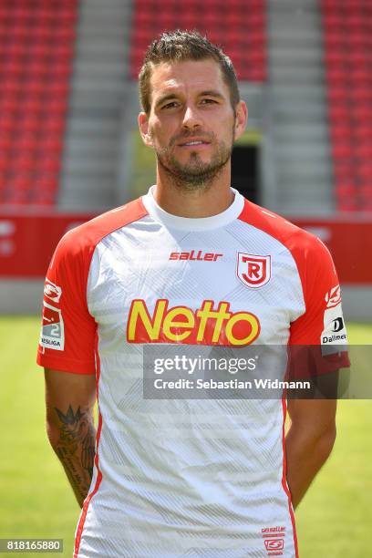 Marco Gruettner of Jahn Regensburg poses during the team presentation at Continental Arena on July 18, 2017 in Regensburg, Germany.