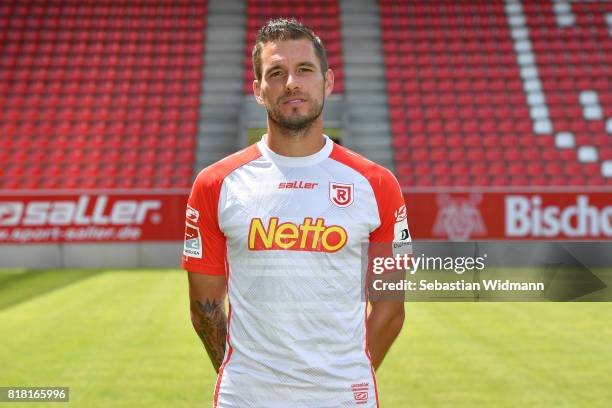 Marco Gruettner of Jahn Regensburg poses during the team presentation at Continental Arena on July 18, 2017 in Regensburg, Germany.