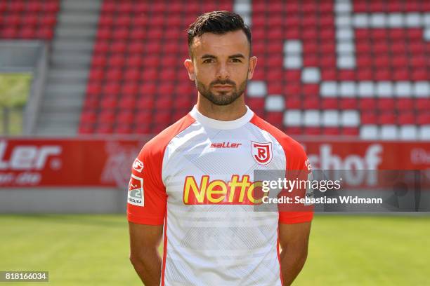 Albion Vrenezi of Jahn Regensburg poses during the team presentation at Continental Arena on July 18, 2017 in Regensburg, Germany.