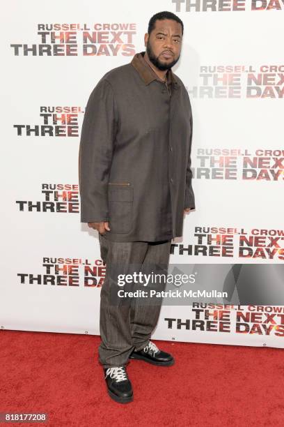 Grizz Chapman attends LIONSGATE and THE CINEMA SOCIETY host the premiere of THE NEXT THREE DAYS at Ziegfeld Theater on November 9, 2010 in New York...