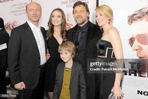 Paul Haggis, Olivia Wilde, Ty Simpkins, Russell Crowe and Elizabeth Banks attend LIONSGATE and THE CINEMA SOCIETY host the premiere of THE NEXT THREE...