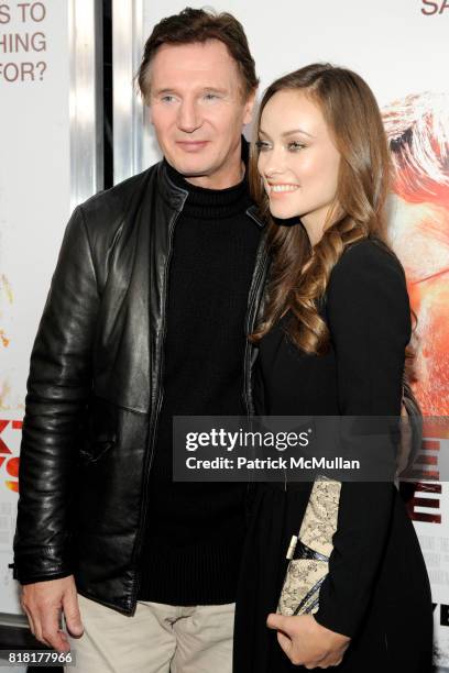 Liam Neeson and Olivia Wilde attend LIONSGATE and THE CINEMA SOCIETY host the premiere of THE NEXT THREE DAYS at Ziegfeld Theater on November 9, 2010...