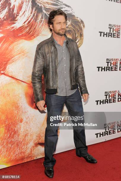 Gerard Butler attends LIONSGATE and THE CINEMA SOCIETY host the premiere of THE NEXT THREE DAYS at Ziegfeld Theater on November 9, 2010 in New York...