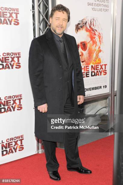 Russell Crowe attends LIONSGATE and THE CINEMA SOCIETY host the premiere of THE NEXT THREE DAYS at Ziegfeld Theater on November 9, 2010 in New York...