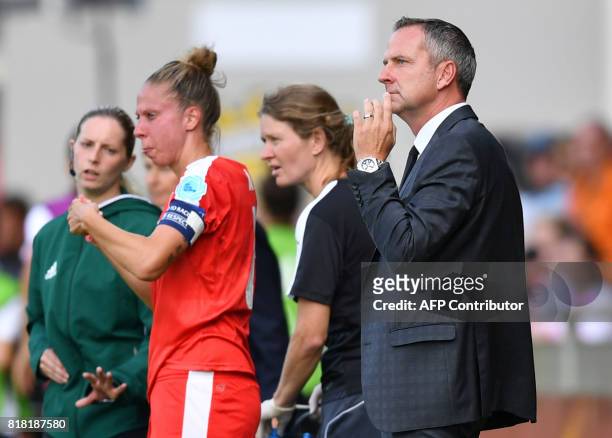 Austria's coach Dominik Thalhammer attends the UEFA Womens Euro 2017 football tournament match between Austria and Switzerland at De Adelaarshorst...