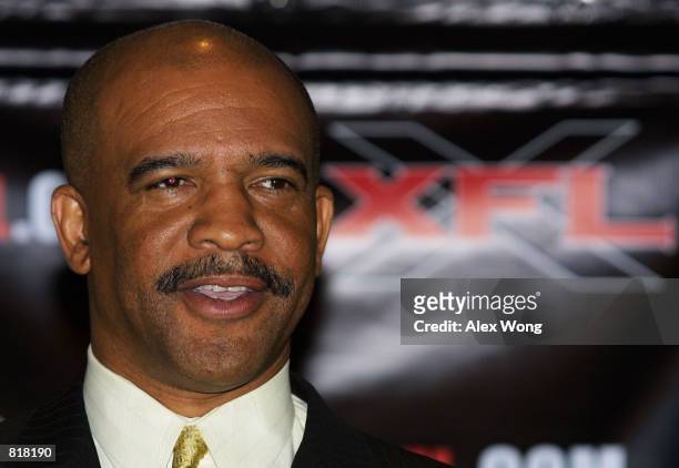 Drew Pearson, General Manager of the New York/New Jersey Hitmen and a former player of the Dallas Cowboys, speaks during a news conference March 27,...