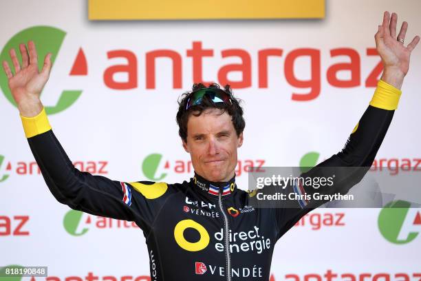 Sylvain Chavanel of France riding for Direct Energie poses for a photo on the podium after winning the combativity award during stage 16 of the 2017...