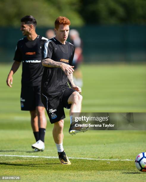 Jack Colback passes the ball during the Newcastle United Training session at Carton House on July 18 in Maynooth, Ireland.