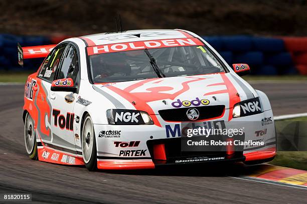 Garth Tander of the Toll Holden Racing Team drives his Holden during practice for round six of the V8 Supercars Championship Series at Hidden Valley...