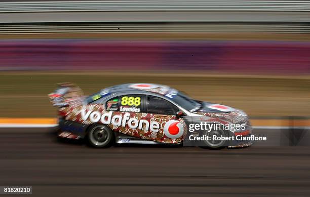 Craig Lowndes of Team Vodafone drives his Ford during practice for round six of the V8 Supercars Championship Series at Hidden Valley Raceway on July...