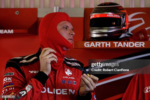 Garth Tander of the Toll Holden Racing Team prepares for the practice session for round six of the V8 Supercars Championship Series at Hidden Valley...
