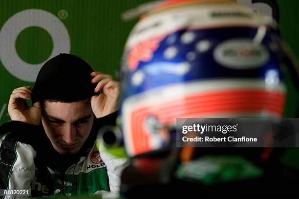 Tony D'Alberto of Rod Nash Racing prepares for the practice session for round six of the V8 Supercars Championship Series at Hidden Valley Raceway on...
