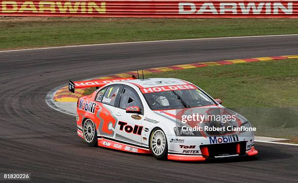 Garth Tander of the Toll Holden Racing Team drives his Holden during practice for round six of the V8 Supercars Championship Series at Hidden Valley...