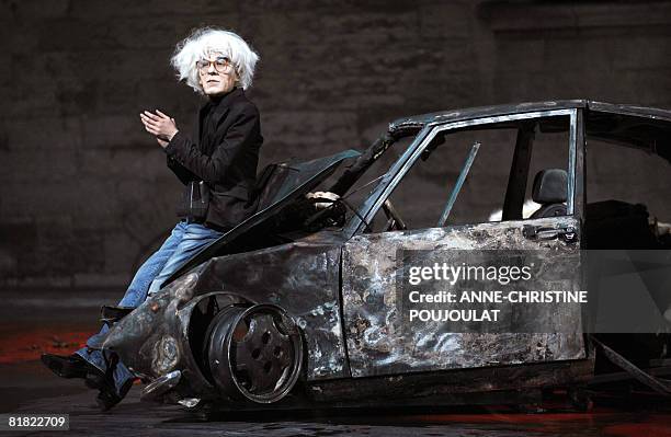 Italian comedian Silvia Costa performs during a rehearsal of "Inferno", a play inspired by the Dante "Divine Comedy", directed by Italian Romeo...