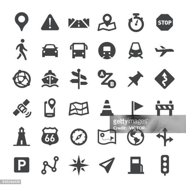 navigation icons - big series - public transport stock illustrations
