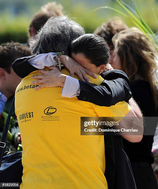 Ingrid Betancourt thanked the support committees on arriving at the military base of Villacoublay on July 4, 2008 in Velizy Villacoublay, France.