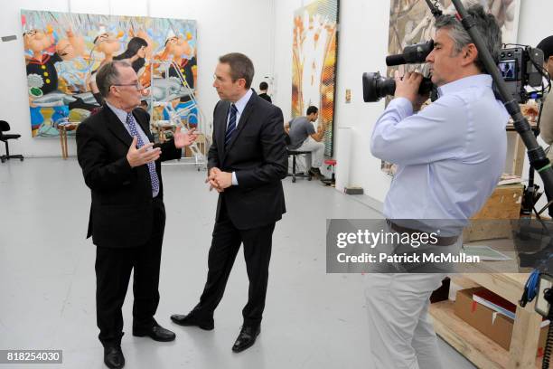 Jim O'Donnell and Jeff Koons attend JEFF KOONS and BMW ART CAR Announcement at Jeff Koons Studio on February 2, 2010 in New York City.