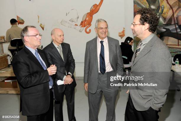 Jim O'Donnell, Tom Kowaleski, Howard Rubenstein and Adam Weinberg attend JEFF KOONS and BMW ART CAR Announcement at Jeff Koons Studio on February 2,...