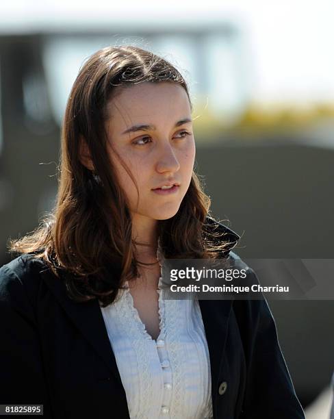 Ingrid Betancourt's daughter Melanie Delloye looks on as her mother is welcomed by president Nicolas Sarkozy on her arrival at the military base in...