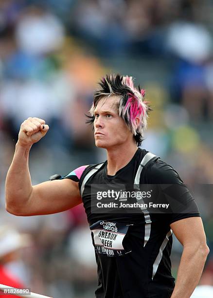 Breaux Greer competes in the men's javelin preliminary round during day six of the U.S. Track and Field Olympic Trials at Hayward Field on July 4,...