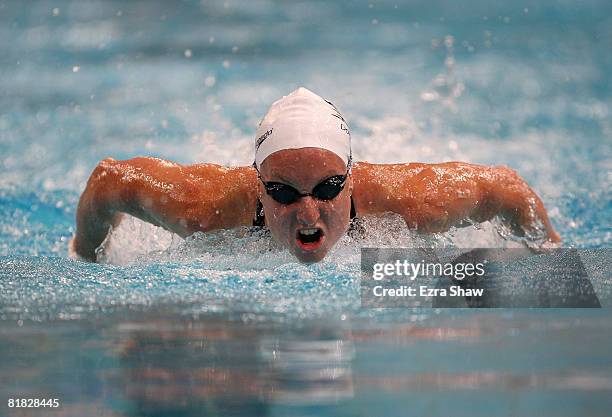 Lara Davenport of the Australian Olympic team swims in the women's 200 metre butterfly heats during day two of the 2008 Telstra Grand Prix 2 at the...