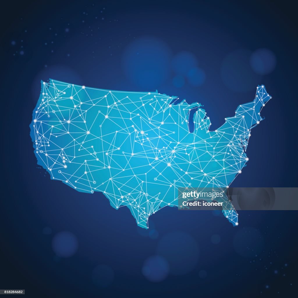 USA future network map on blue background