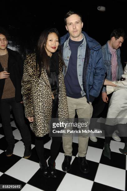 Nellie Kim and Patrik Ervell attend EVISU, JACQUES and THE SMILE Celebrate The New Issue of JACQUES at The Westside Gentleman's Club on February 14,...