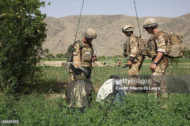 British Paratroopers from The 3rd Battalion, The Parachute Regiment detain suspected Taliban Militants on July 5, 2008 in the village of Segera,...