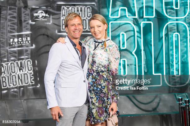 Sabrina Winter and her husband british singer Steve Norman attend the 'Atomic Blonde' World Premiere at Stage Theater on July 17, 2017 in Berlin,...