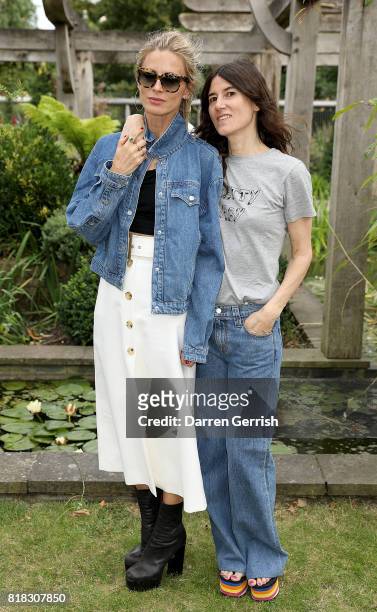 Laura Bailey and Bella Freud attend the J Brand x Bella Freud garden tea party on July 18, 2017 in London, England.